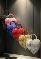 Women's Heart Print Rhinestone Fringe Formal Party Handle Crossbody Evening Bag Women's Heart Print Rhinestone Fringe Formal Party Handle Crossbody Evening Bag