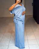 Summer Women's Casual Striped V-Neck Loose Wide-Leg Pants Set