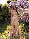 Women's Off Shoulder Slim Fit High Slit Sequin Evening Dress for Wedding Party