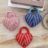 Women's Rhinestone Heart-Shaped Formal Party Evening Bag Top Handle Clutch Bag