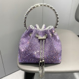 Women's Full Rhinestone Metal Ring Bucket Handbag