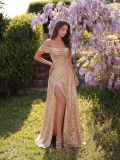 Women's Off Shoulder Slim Fit High Slit Sequin Evening Dress for Wedding Party