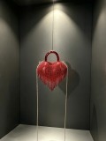 Women's Heart Print Rhinestone Fringe Formal Party Handle Crossbody Evening Bag