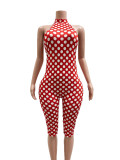 Women Spring/Summer Polka Dot Print Streetchy Halter Neck Backless Jumpsuit