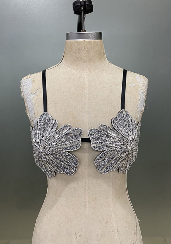 Women's Sparkling Rhinestone Flower Single-Button Sexy Beach Bra