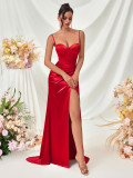 Women's Solid-Color Satin Mermaid Luxury Strap Dress for Evening Party