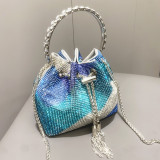Women's Full Rhinestone Metal Ring Bucket Handbag
