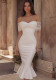 Women's White Mesh Lace Off Shoulder Mermaid Ruffle Formal Party Evening Dress