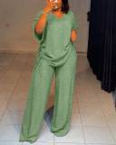 Summer Women's Casual Striped V-Neck Loose Wide-Leg Pants Set