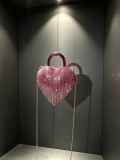 Women's Heart Print Rhinestone Fringe Formal Party Handle Crossbody Evening Bag