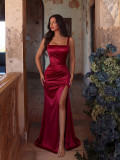 Women's Solid Color Slim Fit Low Back Slit Luxury Strap Evening Dress for Party