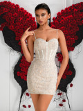 Women Strapless Solid Strap Formal Party Mini Evening Dress