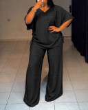 Summer Women's Casual Striped V-Neck Loose Wide-Leg Pants Set