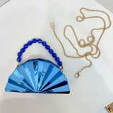 Women's Solid Color Glossy Mini Clutch Evening Bag with Pearl Chain
