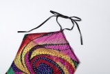 Women Summer Color Block Halter Neck Sexy Bodycon Dress