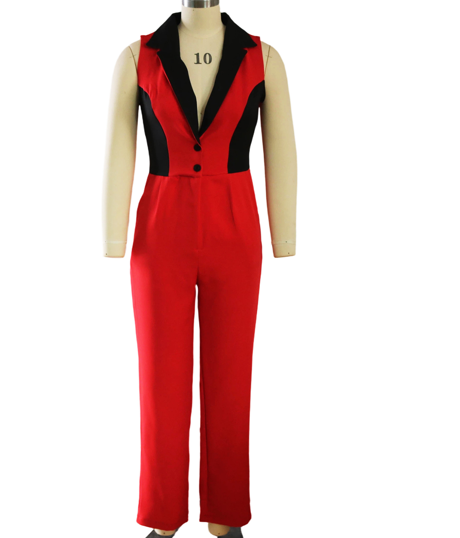 Turndown Collar Patchwork Jumpsuit for Casual Wear