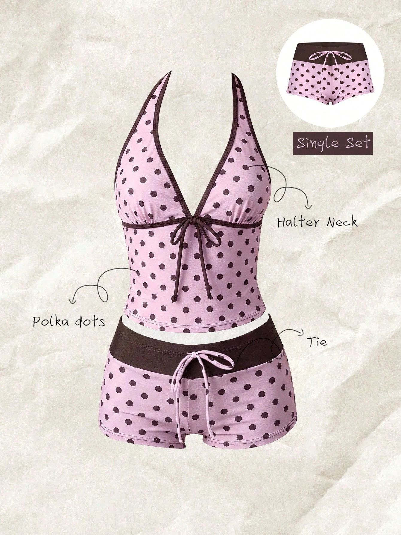 Polka Dot Lace-Up Bikini Swimsuit for Beachwear