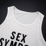 Women Autumn Letter Print Solid Sleeveless Crop Tank Top