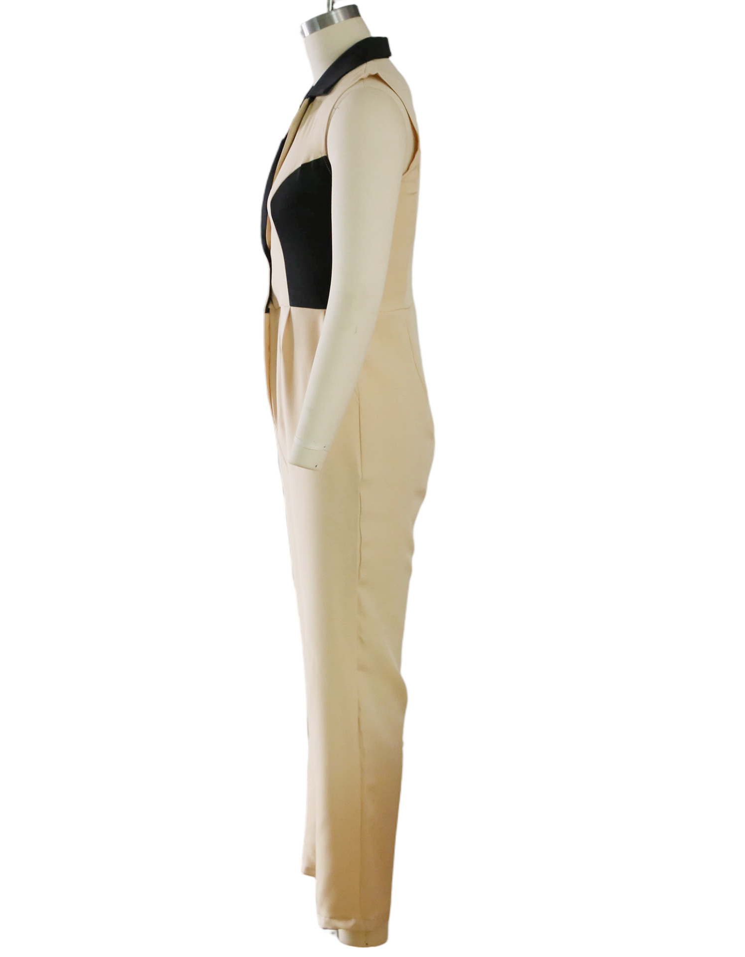 Turndown Collar Patchwork Jumpsuit for Casual Wear