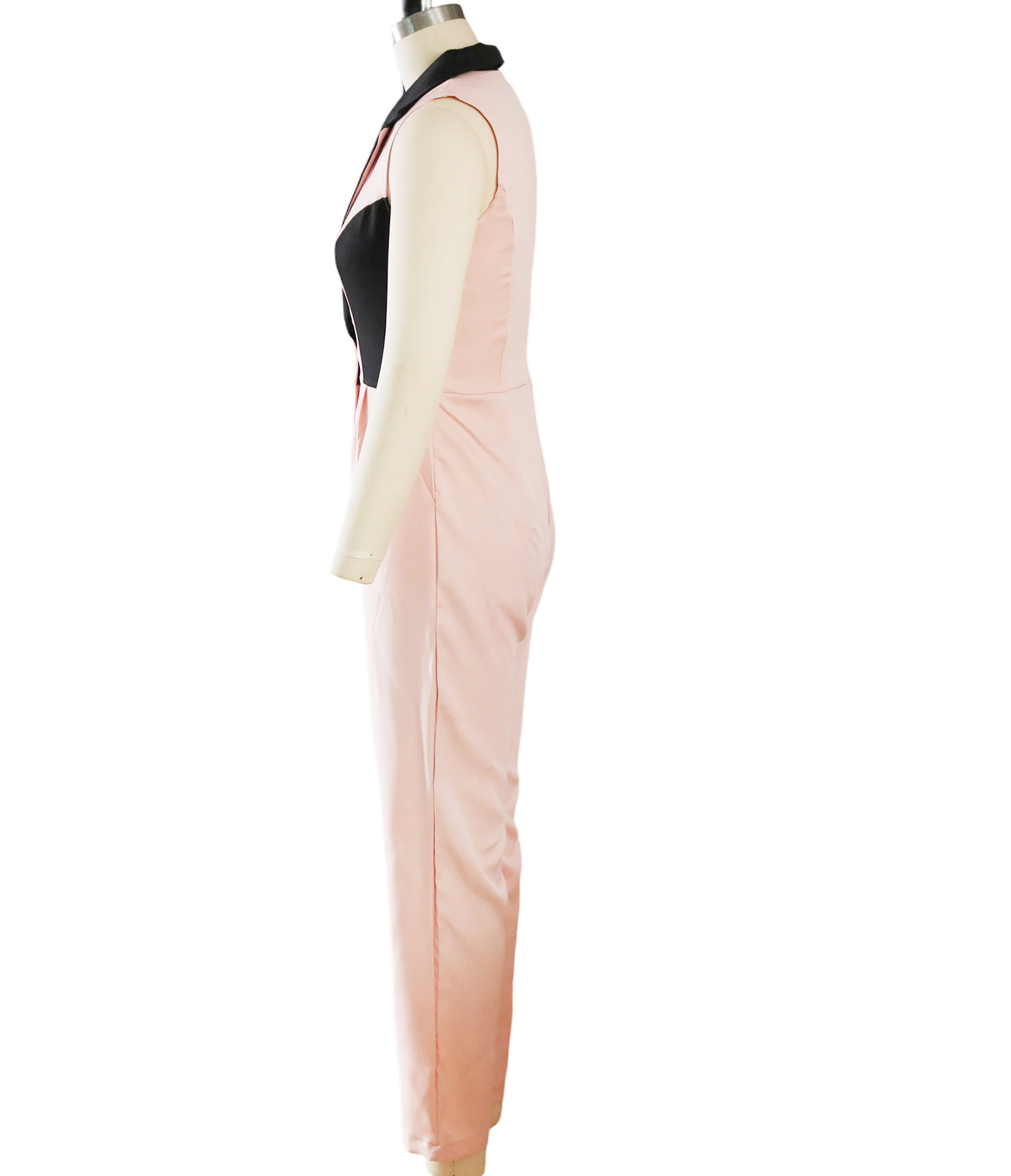 Turndown Collar Patchwork Jumpsuit for Casual Wear