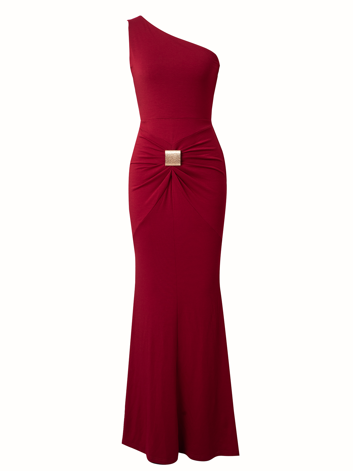 Ruched One-Shoulder Mermaid Evening Dress with Metal Buttons