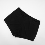 Women Solid Hook Button Long Sleeve Top & Shorts Two Piece Set