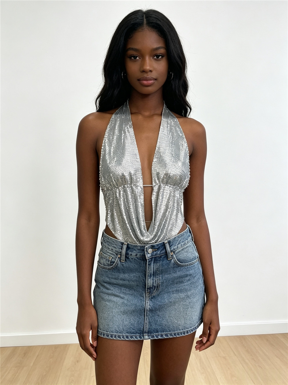 Metallic Sequin Halter Cami Top for Party Wear