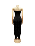 Women Strapless Pleated Casual Bodycon Maxi Dres
