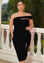 Plus Size Women Solid Stretchy Split Bandage Evening Dress Plus Size Women Solid Stretchy Split Bandage Evening Dress