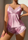 Women Pink Lace Cami Top & Shorts Pajama Two Piece Set