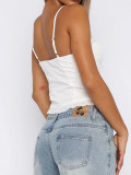 Women Summer Elegant White Embroidery Floral Waist Cami Top