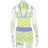 Women V Neck Sexy Top & Polka Dot Tie Pants Two Piece Set
