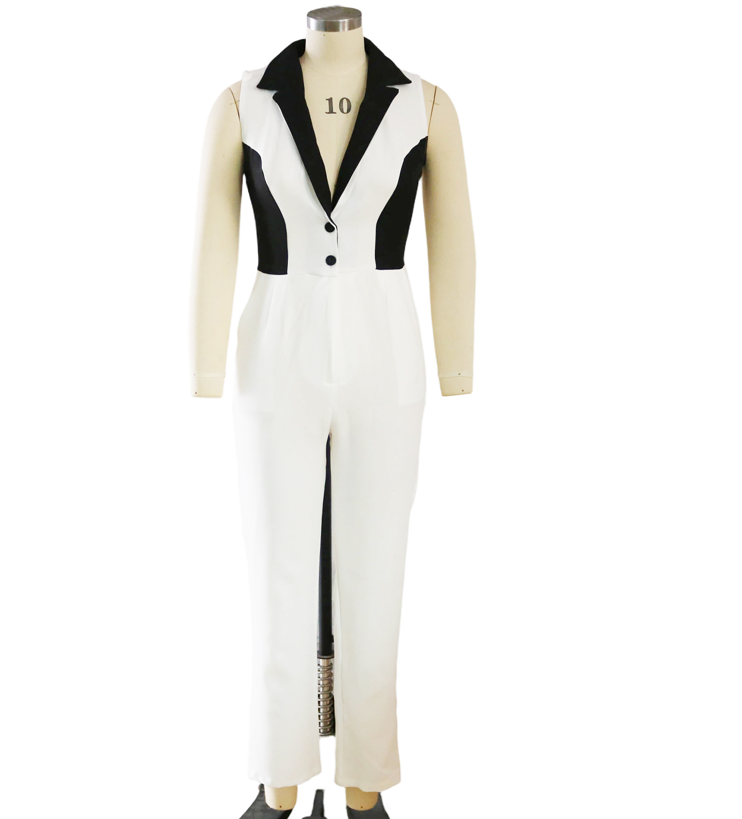 Turndown Collar Patchwork Jumpsuit for Casual Wear