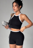 Women Color Block Backless Top & Shorts Running Yoga Fitness Two Piece Set