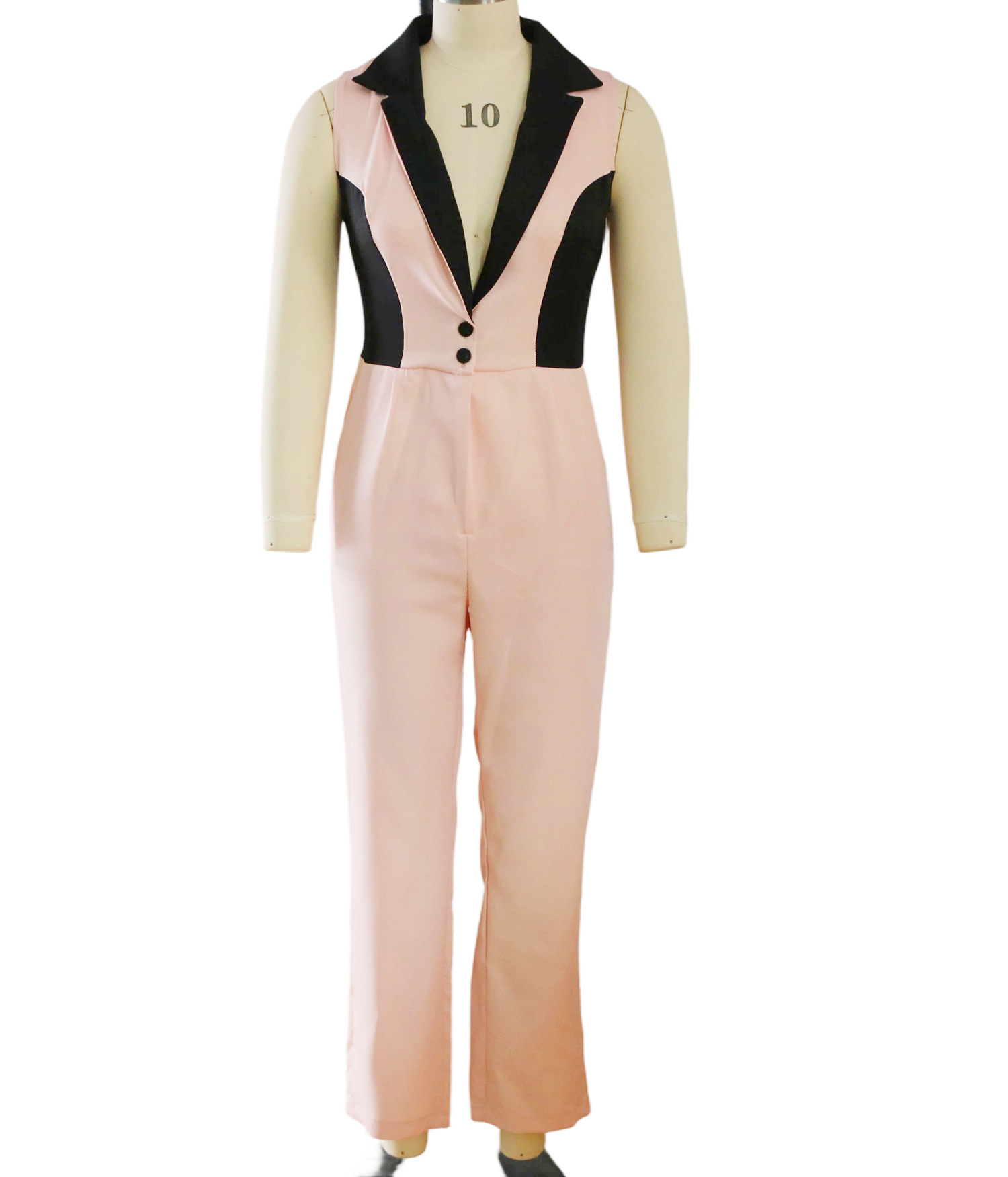 Turndown Collar Patchwork Jumpsuit for Casual Wear