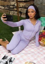 Women Hooded Long Sleeve Top & Zipper Capri Pants & Headband Three Piece Set Women Hooded Long Sleeve Top & Zipper Capri Pants & Headband Three Piece Set