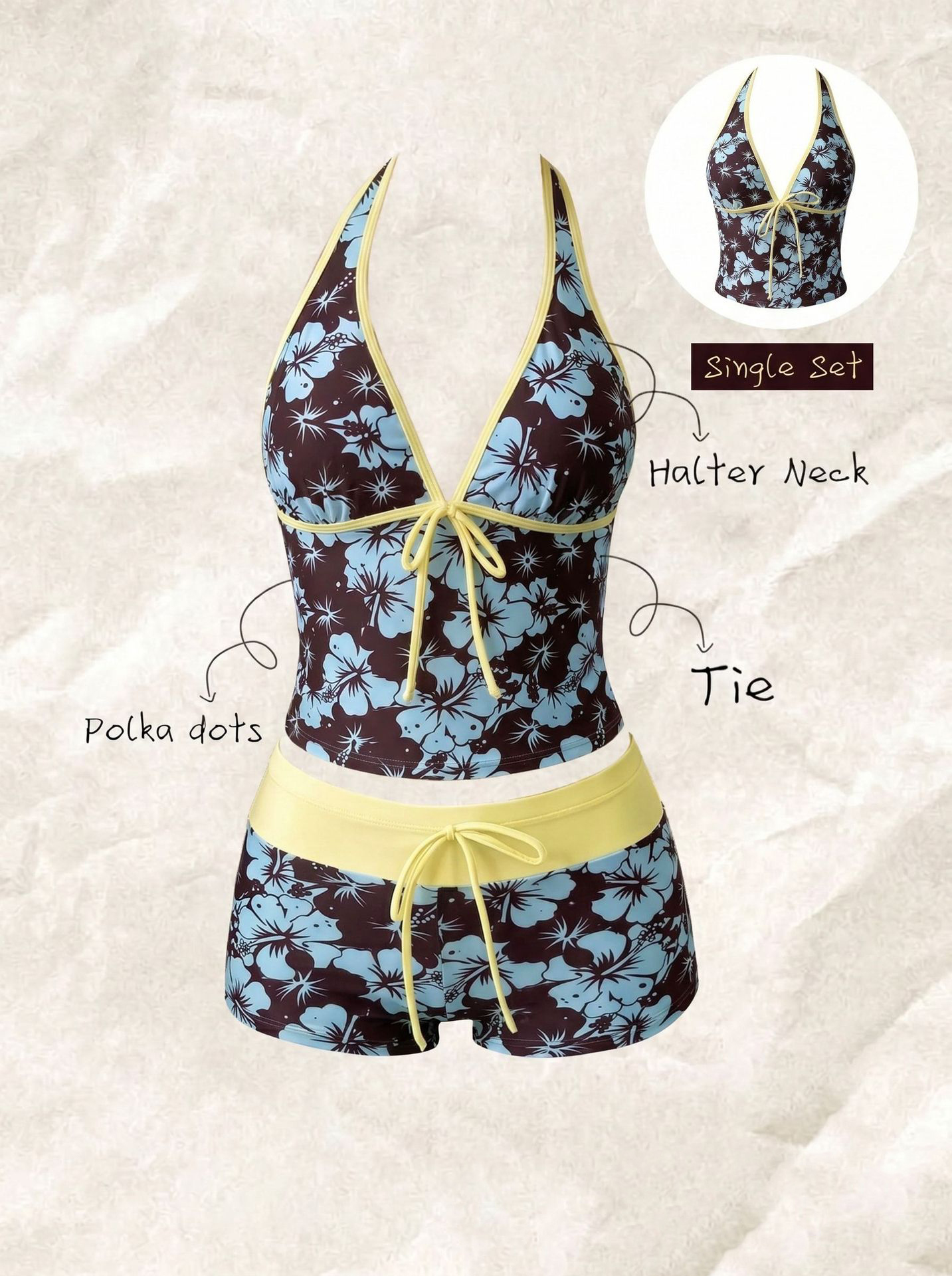 Polka Dot Lace-Up Bikini Swimsuit for Beachwear