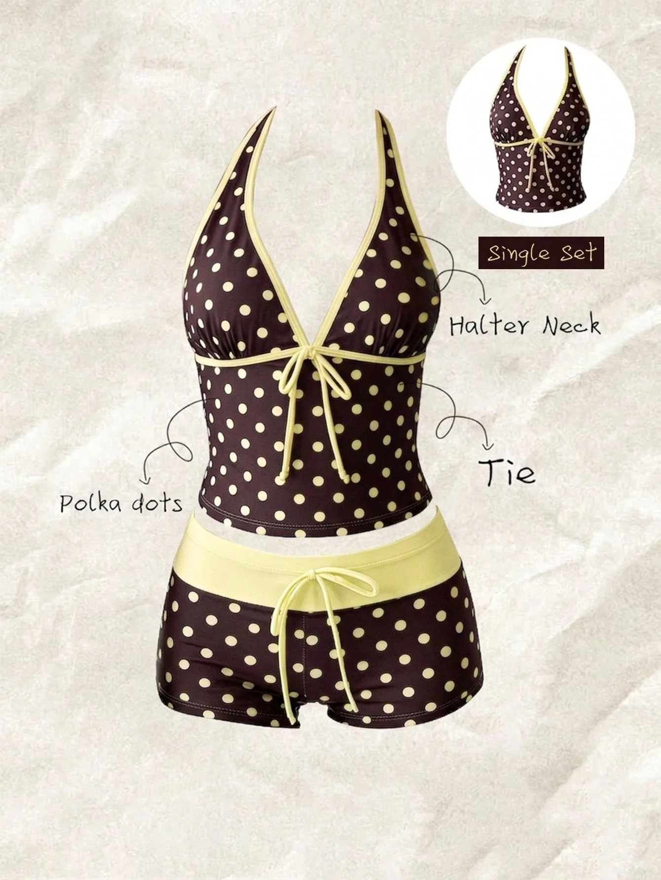 Polka Dot Lace-Up Bikini Swimsuit for Beachwear