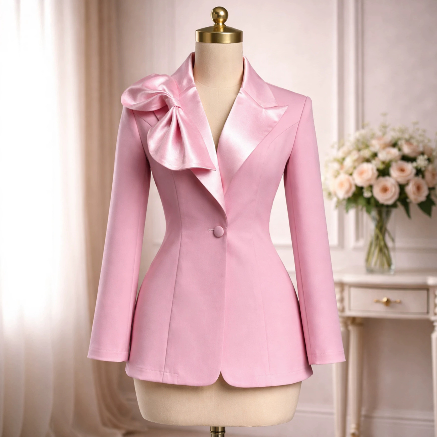 Bow Top Blazer for Formal Office Wear