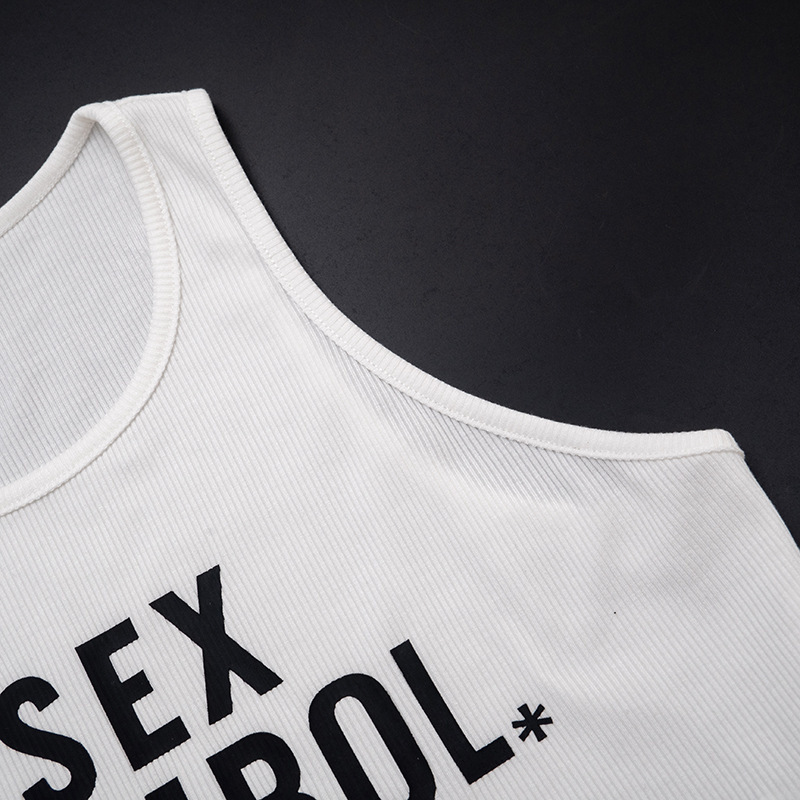 Letter Print Sleeveless Crop Tank Top for Autumn