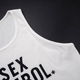 Women Autumn Letter Print Solid Sleeveless Crop Tank Top