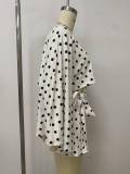 Women Summer Polka Dot Slash Shoulder Irregular Top Lace-Up Ruched Bodycon Dress