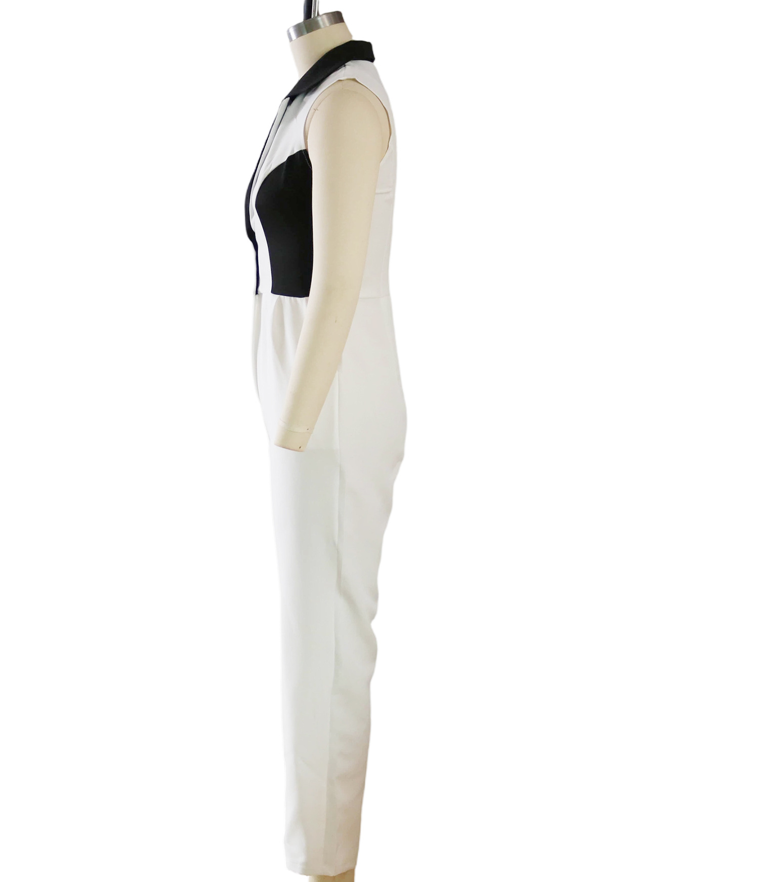 Turndown Collar Patchwork Jumpsuit for Casual Wear