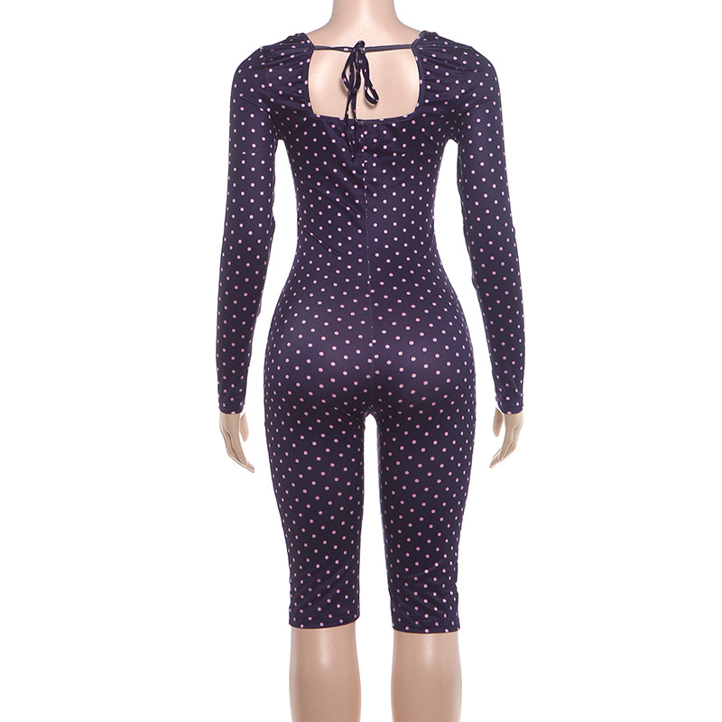 Polka Dot Long Sleeve Jumpsuit for Summer Parties