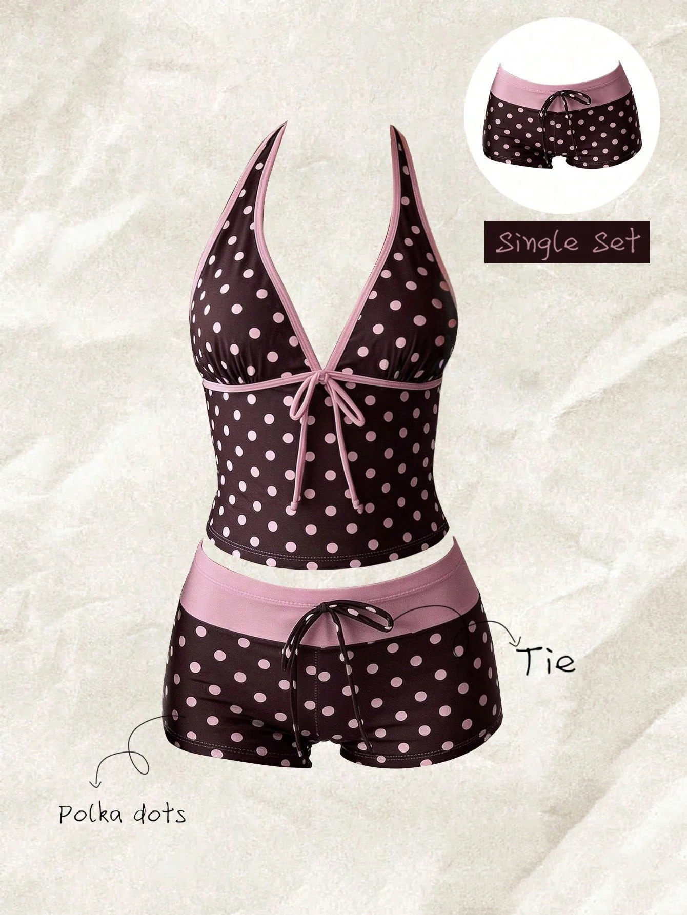Polka Dot Lace-Up Bikini Swimsuit for Beachwear