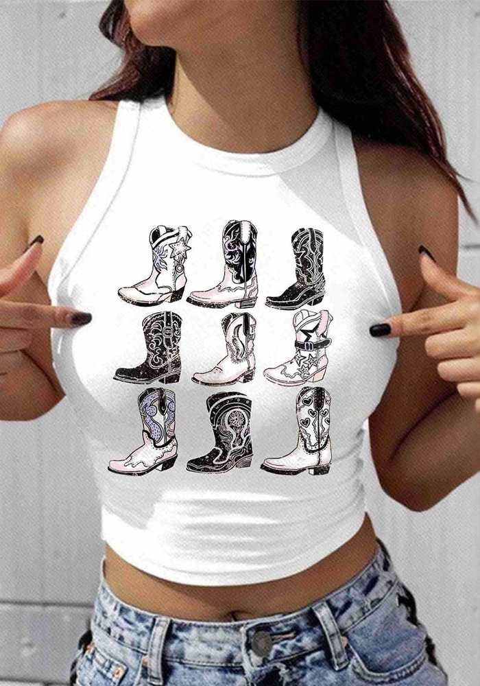 Printed Sleeveless Crop Tank Top for Clubwear