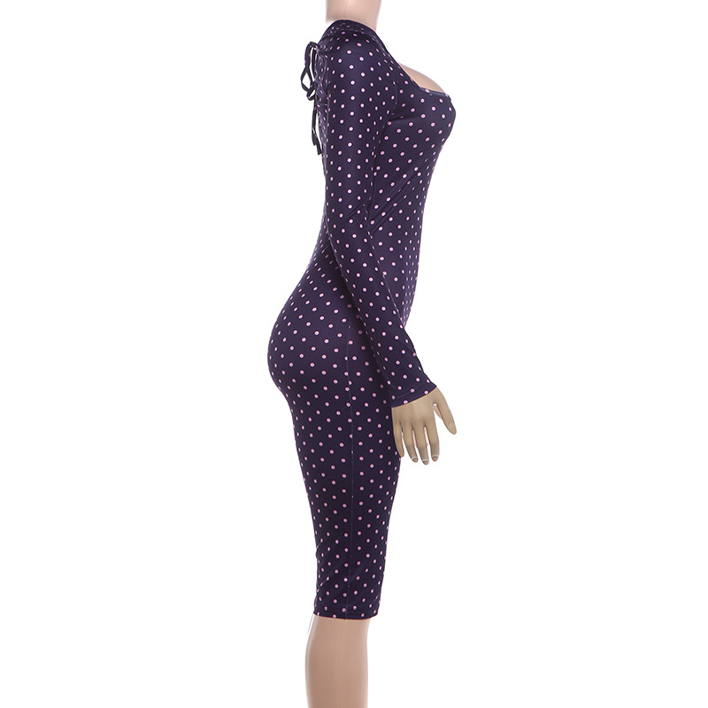 Polka Dot Long Sleeve Jumpsuit for Summer Parties