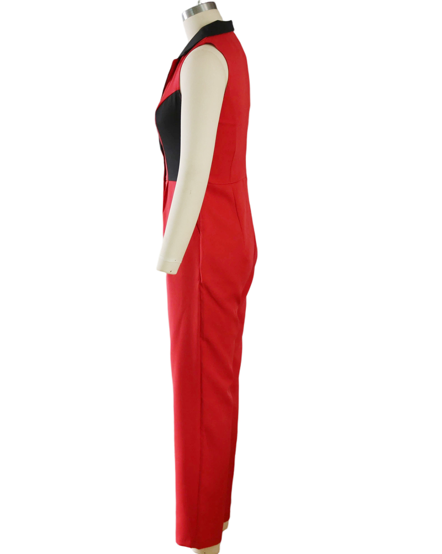 Turndown Collar Patchwork Jumpsuit for Casual Wear