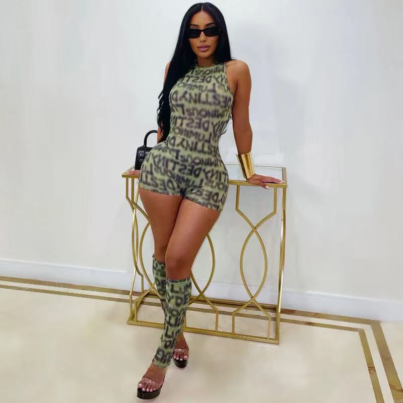 Letter Print Sleeveless Stretchy Jumpsuit for Activewear