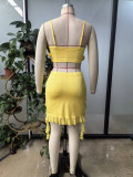 Fashion Chic Strap Ruffled Asymmetrical Two-Piece Skirt Set